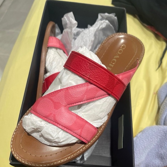 COACH Women’s Pink Two-Tone Slide Sandals - Picture 2 of 4
